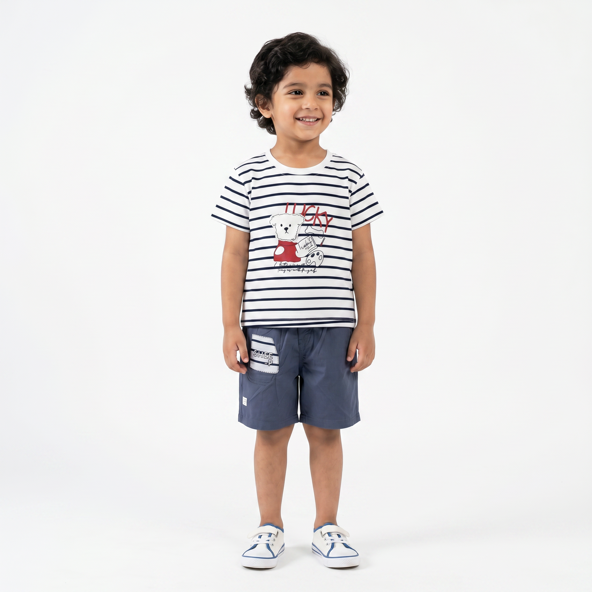 White & Blue Boys Short & Short Set