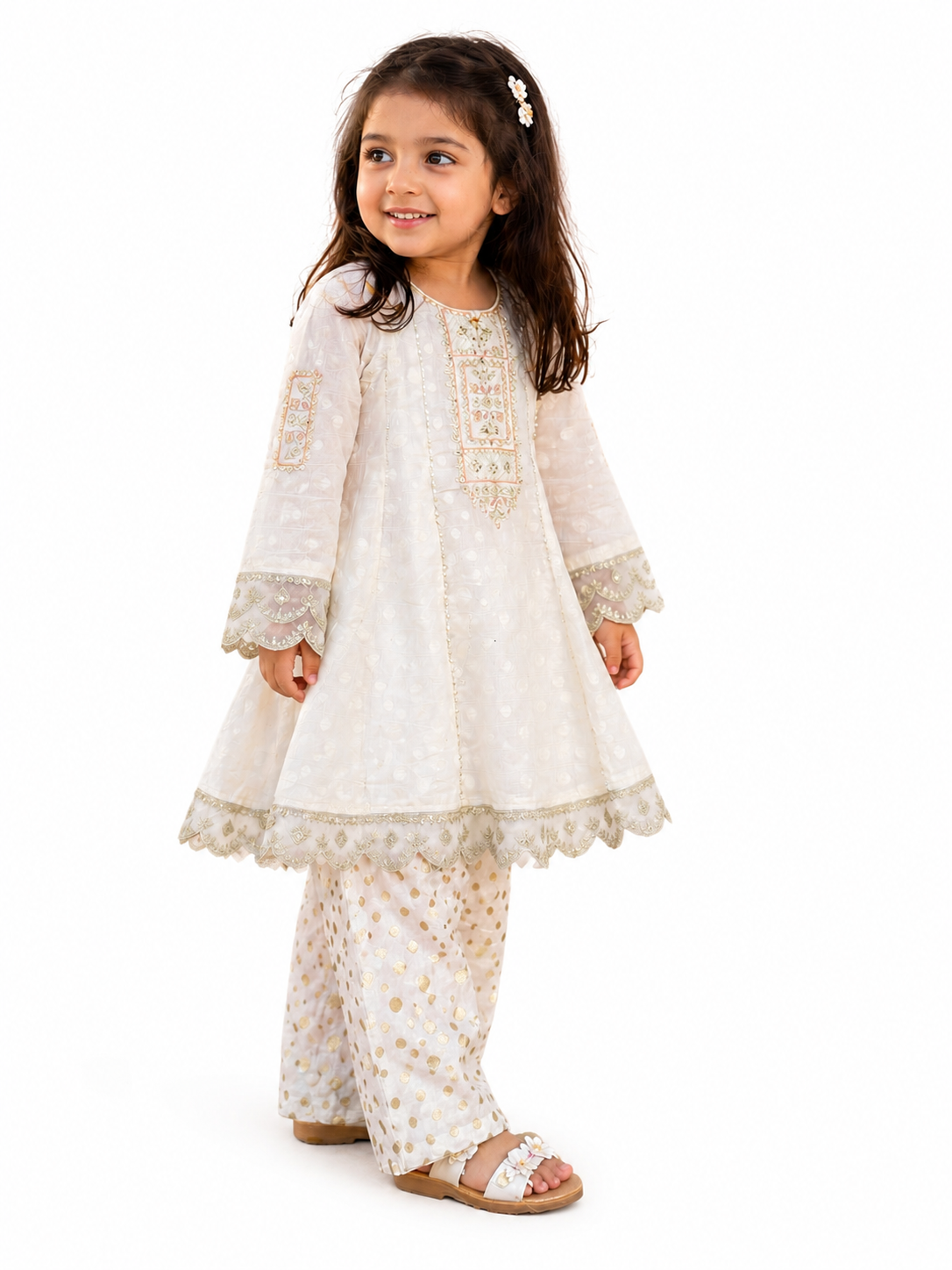 White and Gold Formal suit for girls